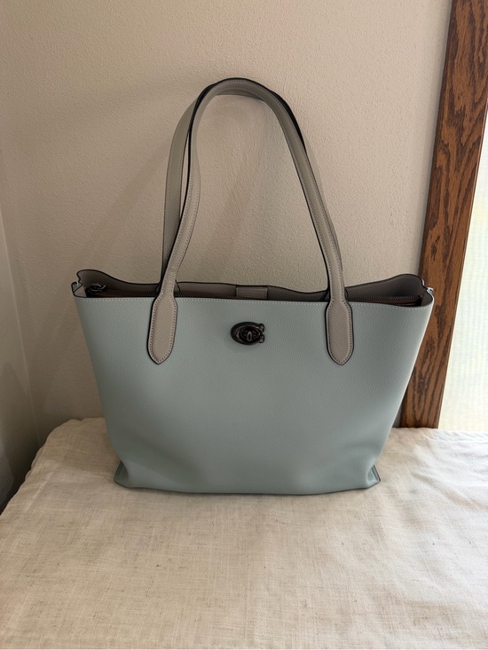 Coach Handbags - Coach Willow Aqua Blue Colorblock Leather Tote Bag